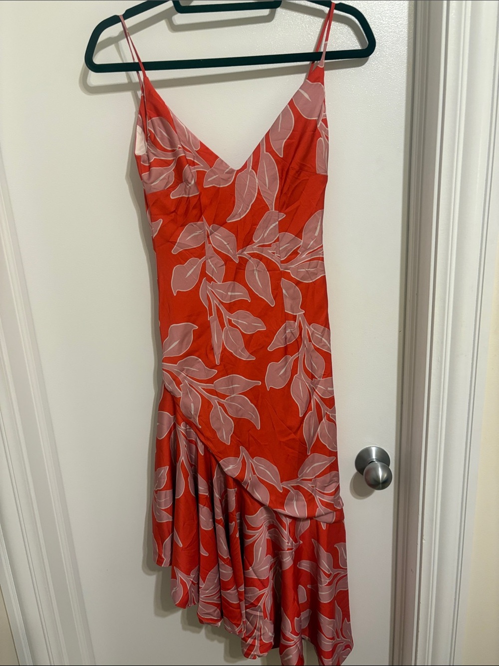 PatBO Red Floral Slip Midi Dress with Pink Leaf Print